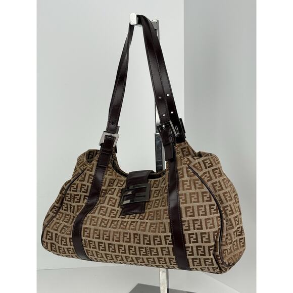 Fendi Zucchino Canvas Monogram Bag with Leather Trim and Silver Hardware - Picture 1 of 16